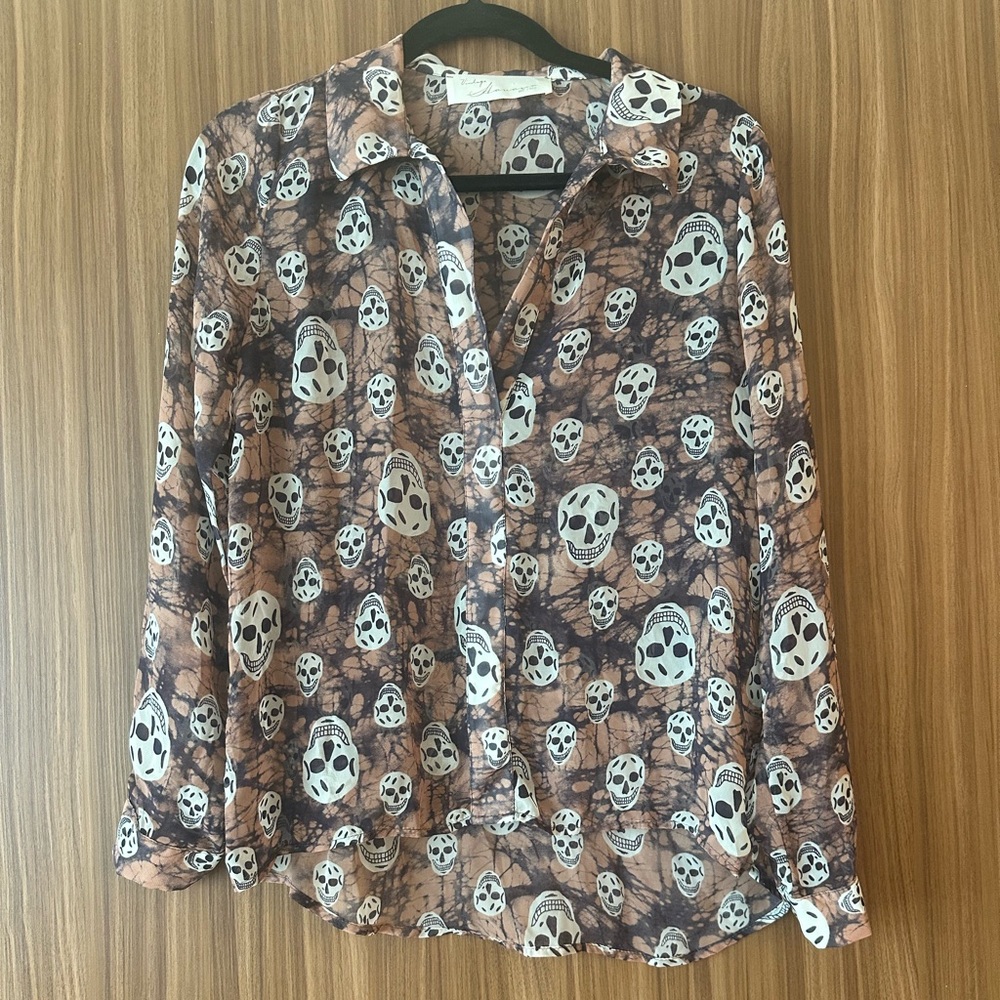 Vintage Havana Skull Print Sheer Blouse Top Size S - Picture 2 of 14
